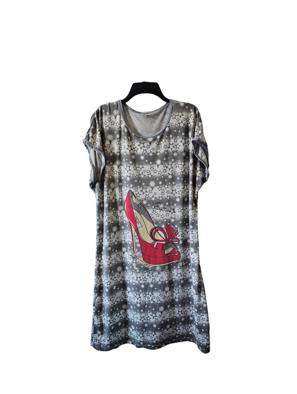 Christina Collection Gray Star Print Sleep Shirt Dress Red High Heel XXL